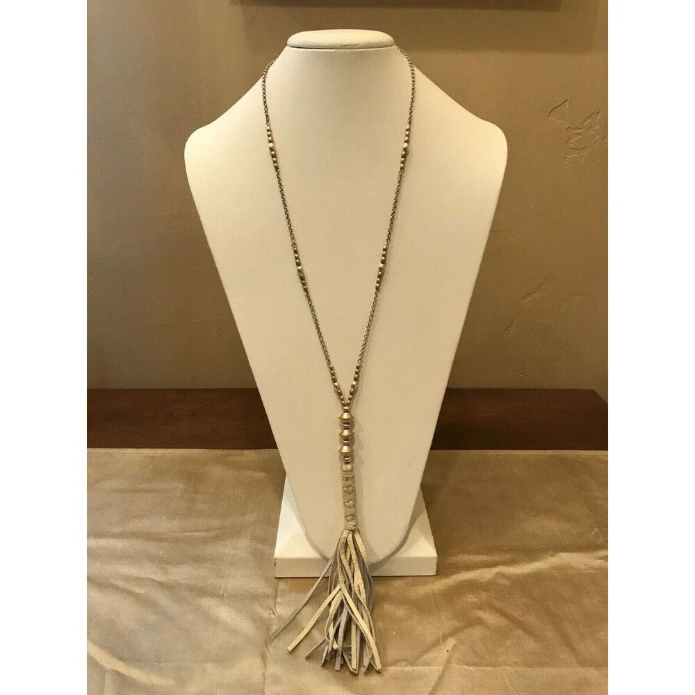 Lucky Brand Leather Tassel Pendant Necklace Bracelet Set